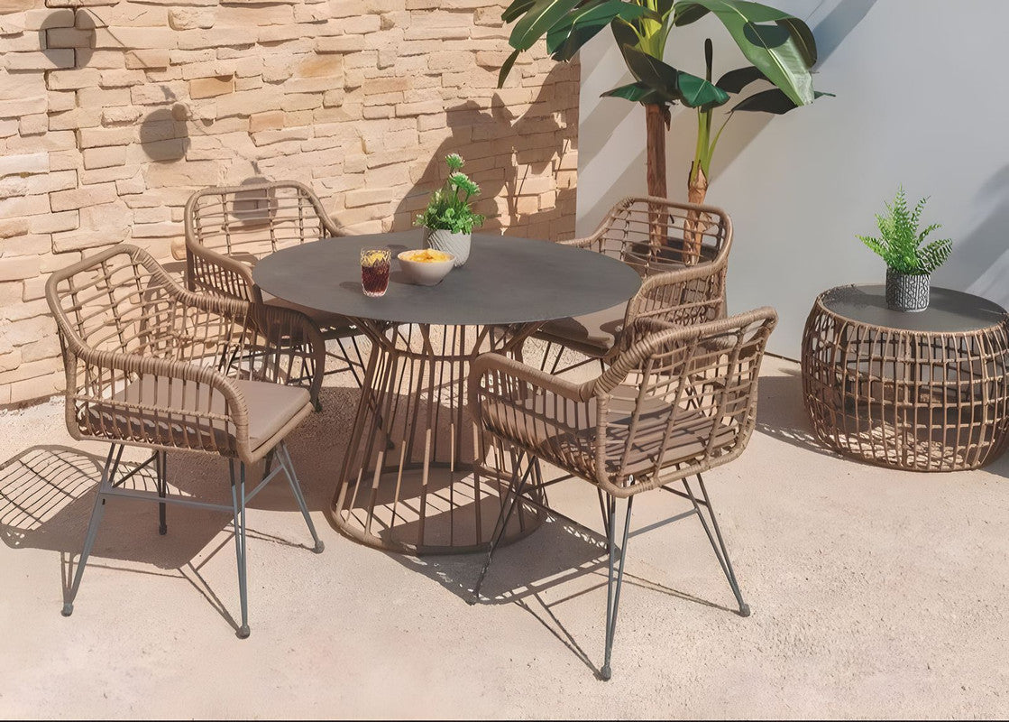 Set of 2 White Rattan and Steel Garden Chairs with Arms