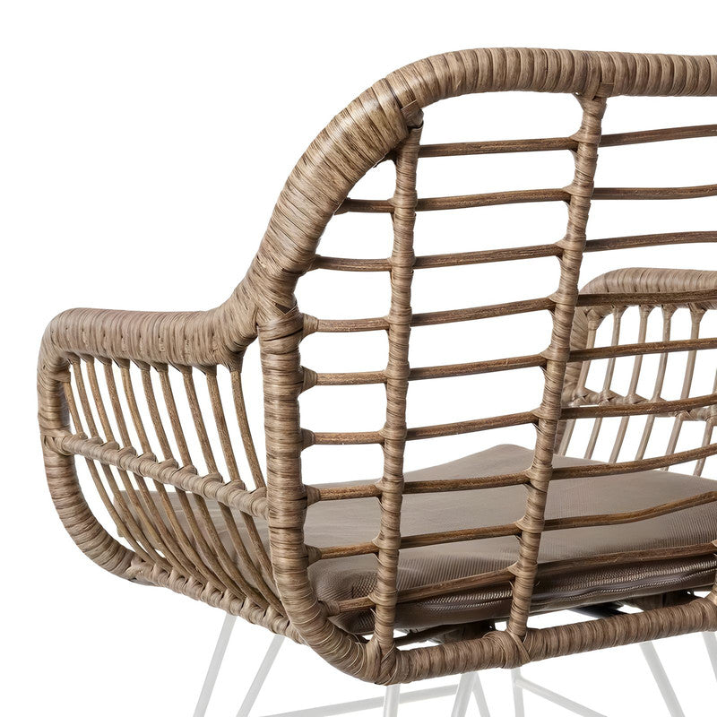 Set of 2 White Rattan and Steel Garden Chairs with Arms