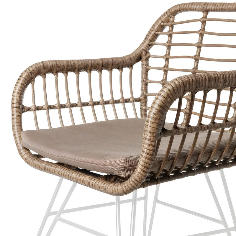 Set of 2 White Rattan and Steel Garden Chairs with Arms