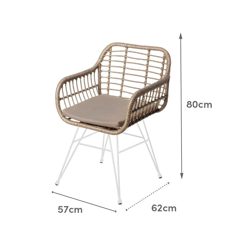 Set of 2 White Rattan and Steel Garden Chairs with Arms