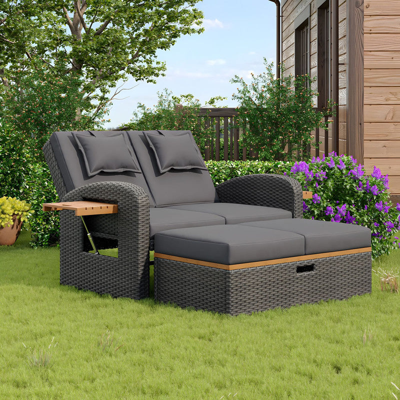 Versatile Garden Lounge Set with 3-Position Bed & Storage