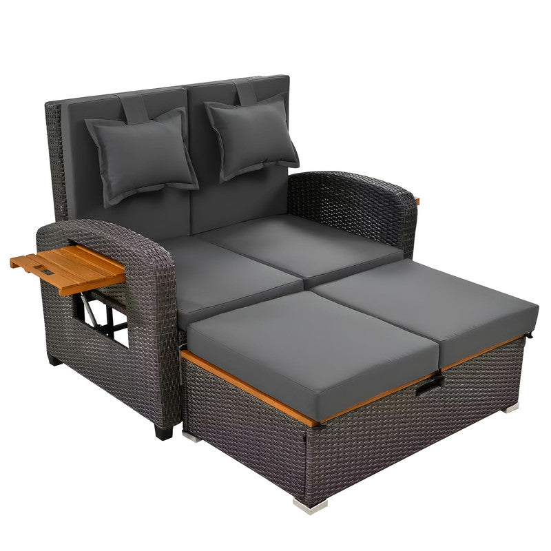 Versatile Garden Lounge Set with 3-Position Bed & Storage