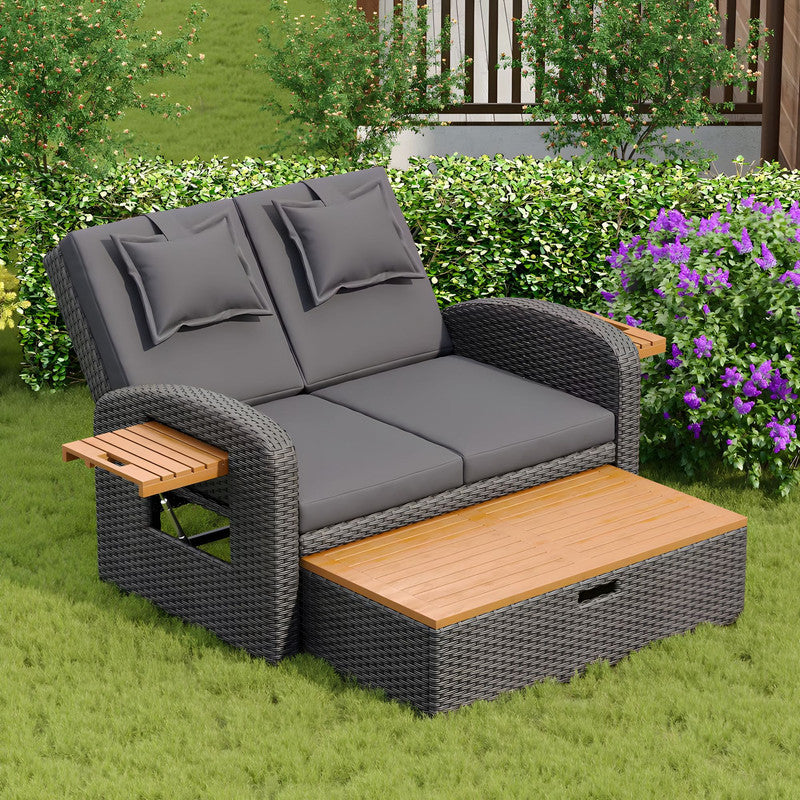 Versatile Garden Lounge Set with 3-Position Bed & Storage