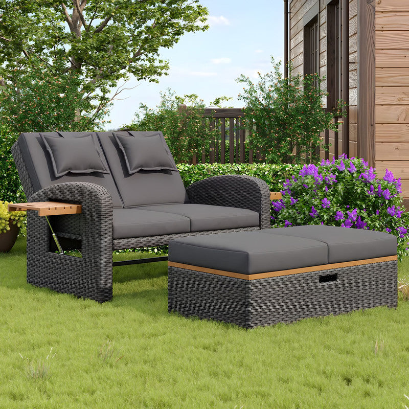 Versatile Garden Lounge Set with 3-Position Bed & Storage