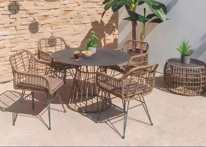 Set of 2 White Rattan and Steel Garden Chairs with Arms