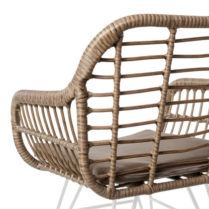 Set of 2 White Rattan and Steel Garden Chairs with Arms