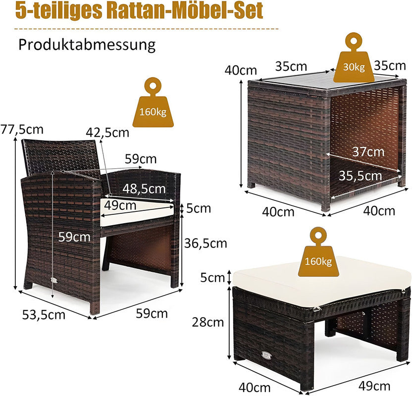 5-Piece Rattan Garden Furniture Set