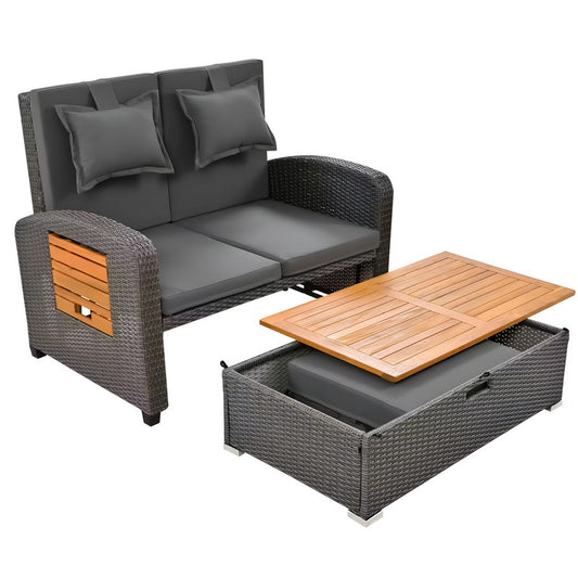 Versatile Garden Lounge Set with 3-Position Bed & Storage